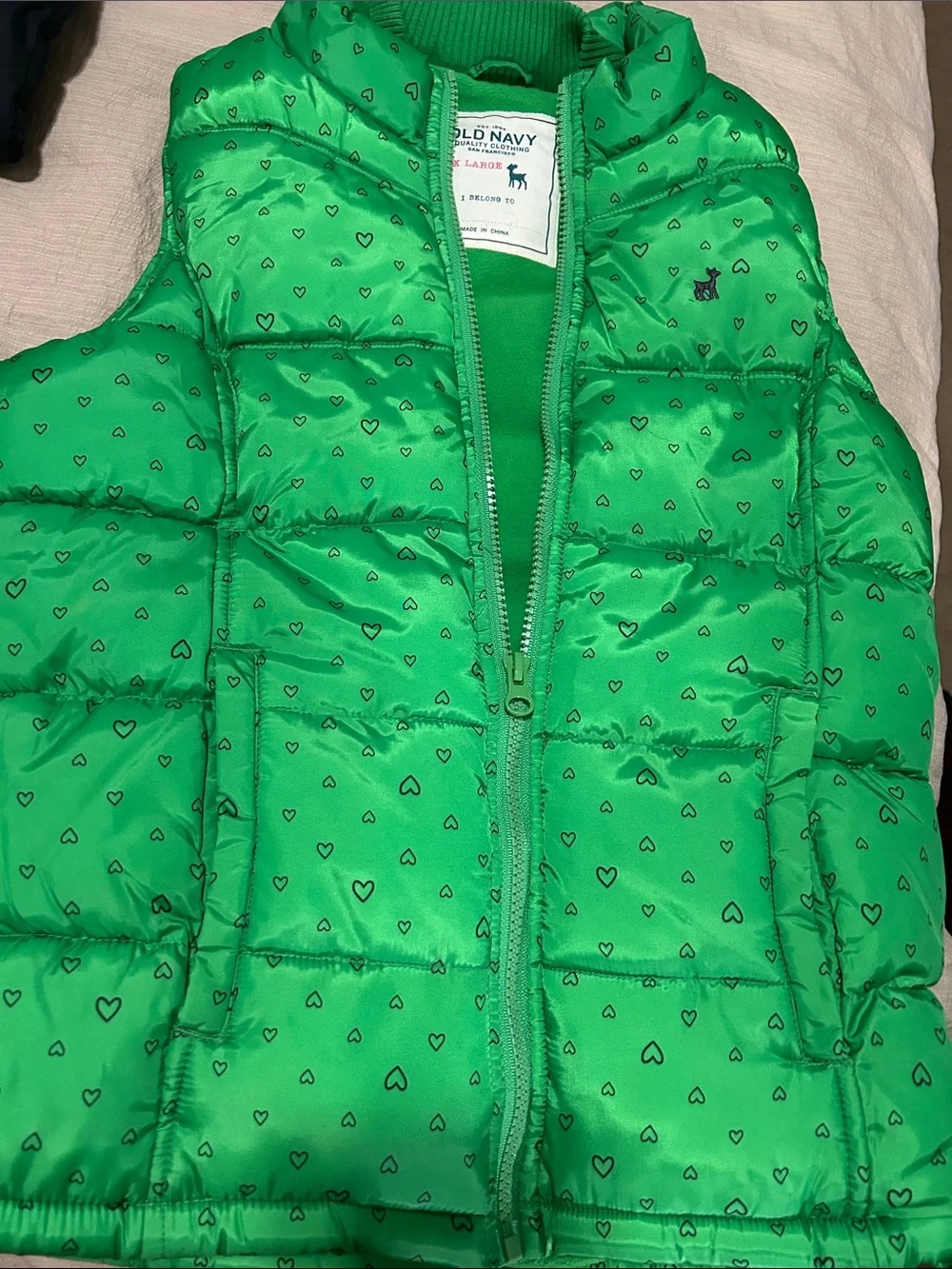 Old Navy Bright Green Heart-Print Puffer Vest for Kids